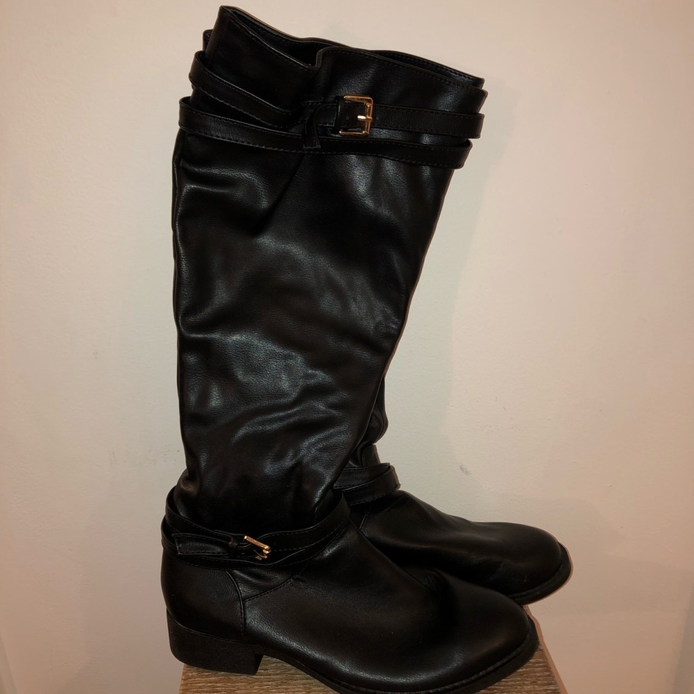 RAMPAGE Knee High PullOn AnkleZip Riding Boots Blk